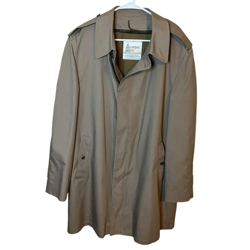 Vintage London Fog Trench Coat Mens 46 Long Beige Wamsutta Thinsulate Lined USA - Picture 5 of 8